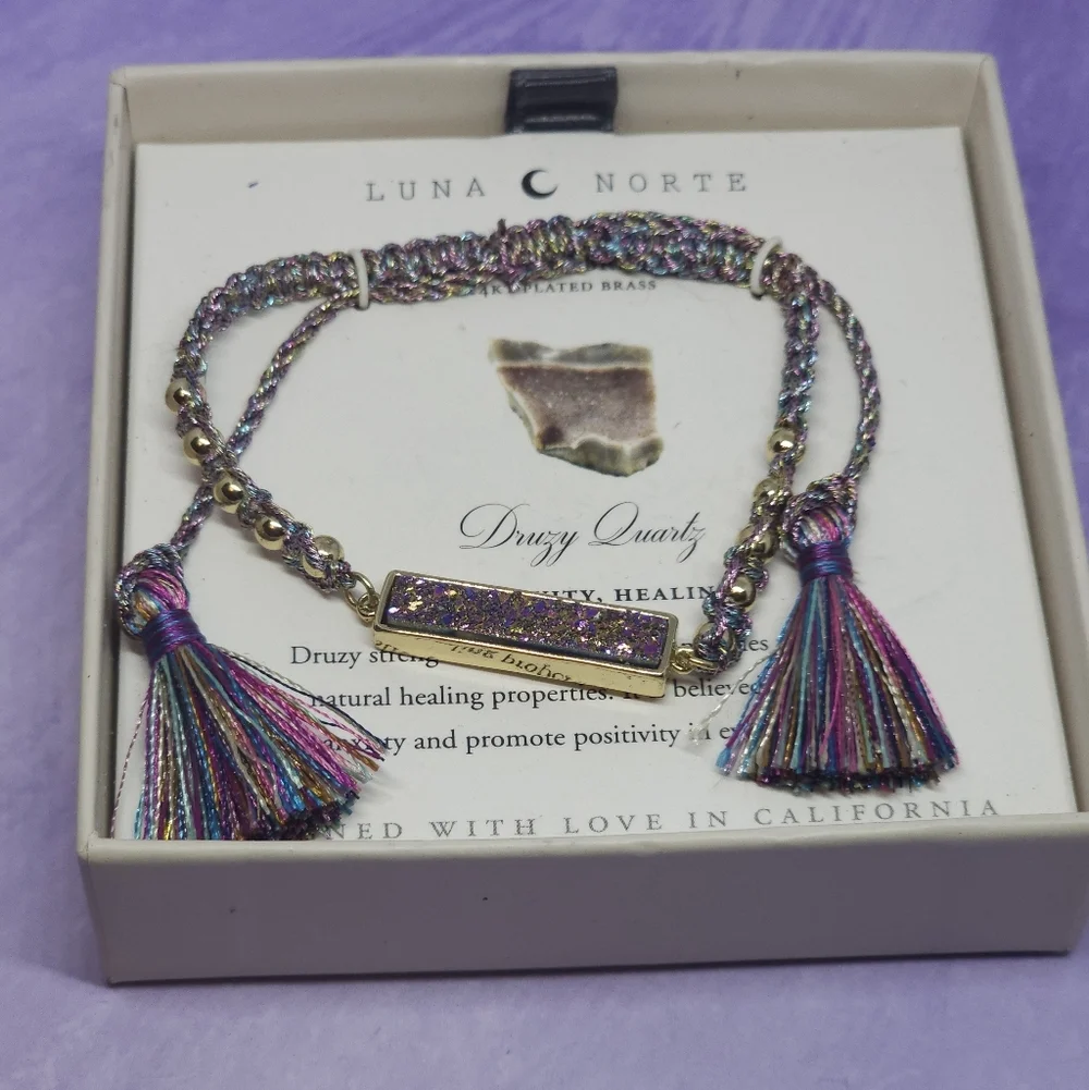 Luna Norte Multicolor Druzy Quartz Adjustable Bracelet NWT